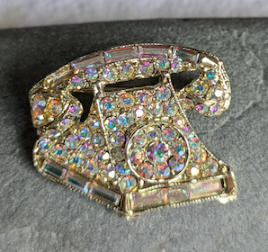 vintage aurora borealis phone brooch art deco mid century mod